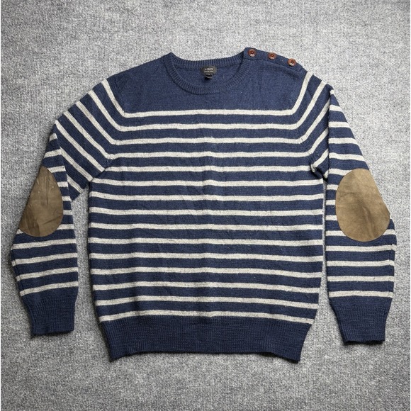 J.CREW Other - J Crew Stripped Pullover Sweater 100% Merino Wool blue Elbow Patch Size S preppy